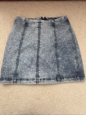 Free People Classic Washed Blue Denim Panel Skirt